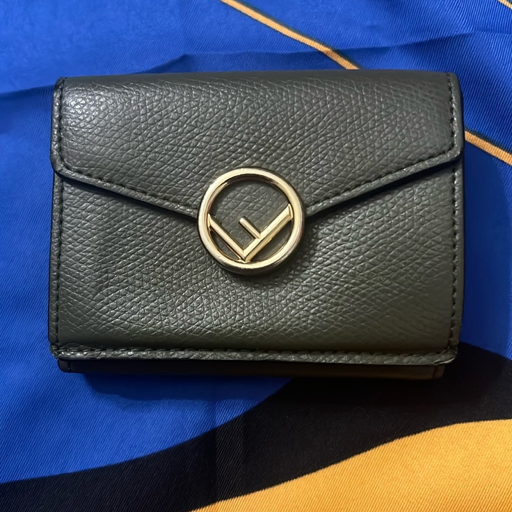 Fendi Green Leather Wallet with Gold Logo